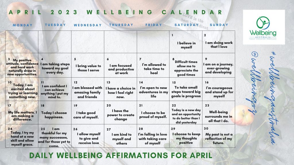 Your April Wellbeing Calendar Wellbeing Australia