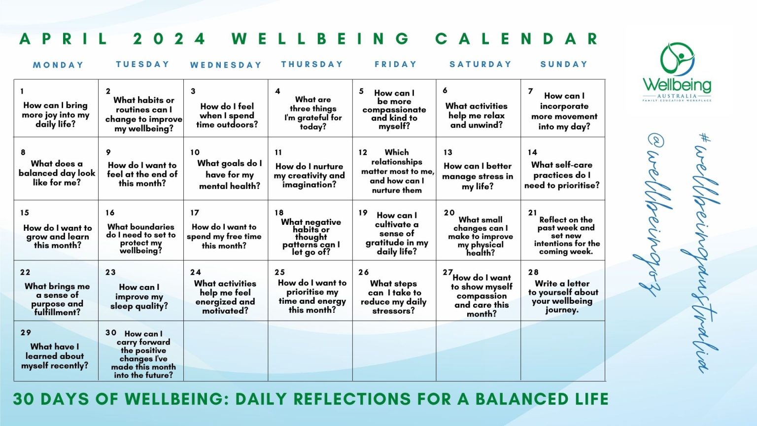 YOUR APRIL 2024 CALENDAR Wellbeing Australia