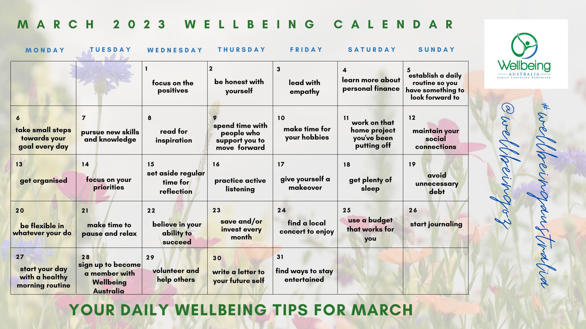 March2023WellbeingCalendar Wellbeing Australia